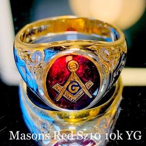 MASONIC RING RED FACE 10k yellowGold (Reg $999.)